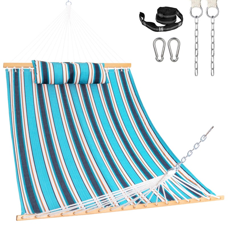 Lazy Daze Hammocks 12 FT Sunbrella Fabric Hammock not Fading with Spreader Bars and Free Pillow Fits for 2 Persons, All Weather and Fade Resistant for Patio Yard, 450 lbs Capacity, Token Surfside - Image 1