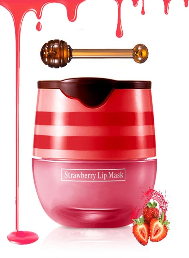 Tiejdhr Strawberry Sleeping Lip Mask, Exfoliating Honey Balm, Hydrating & Prevention Dry and Cracked Scrubs Exfoliator, Repair Nourishes the Skin - Image 1