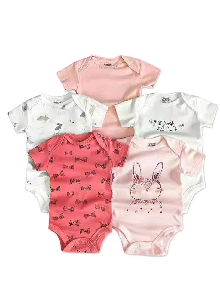 5-Piece Set Of pure Cotton Jumpsuits For Infants And Young Children, Short-Sleeved Crawling Clothes - Image 1