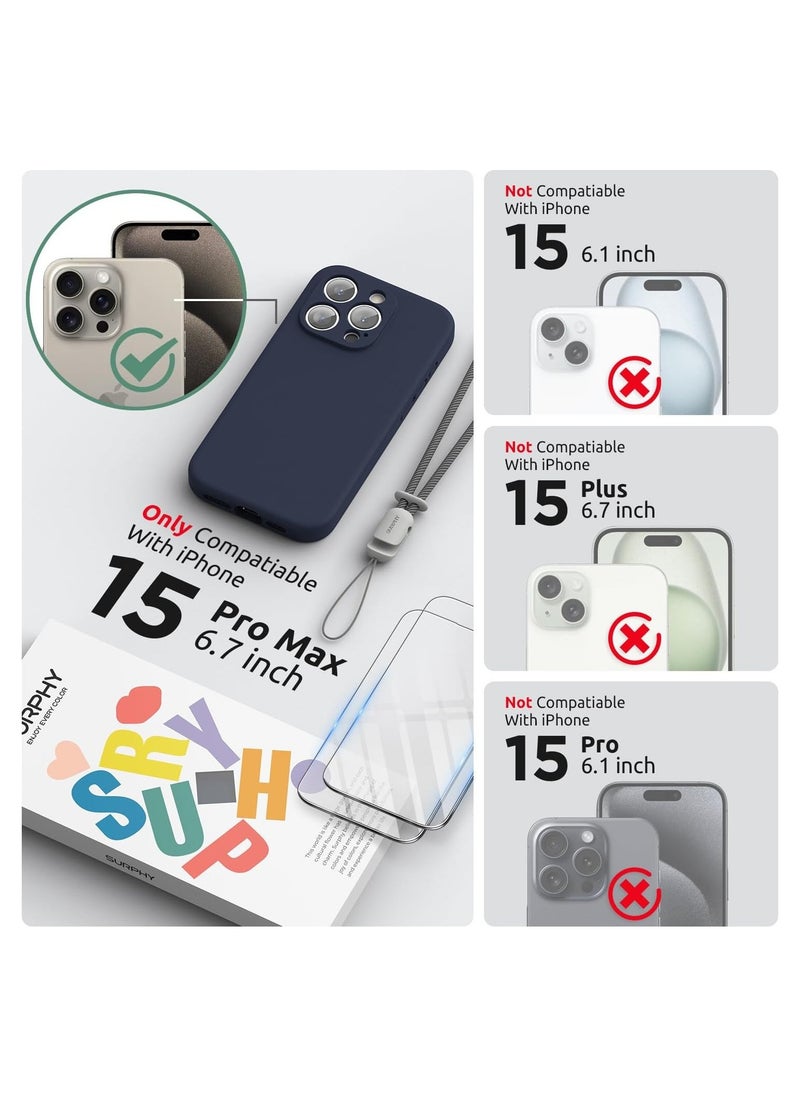 Raxoom Design for iPhone 15 Pro Max Case [2 x Screen Protectors & 1 x Lanyard], Liquid Silicone Protection for Each Lens Shockproof Cover for iPhone 15 Pro Max 6.7 inch 2023, Midnight Blue - Image 2