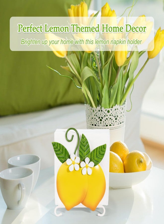 Shinlar Lemon Napkin Holder for Table - Tissue Holder for Spring Home Decor, Vintage Home Yellow Kitchen Counter Decor and Accessories, Lemon Housewarming Gifts for Women, 3D Handmade Pattern, Metal - Image 3