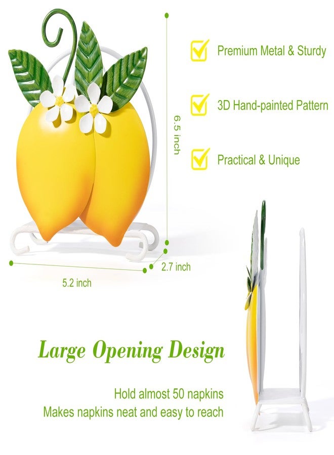 Shinlar Lemon Napkin Holder for Table - Tissue Holder for Spring Home Decor, Vintage Home Yellow Kitchen Counter Decor and Accessories, Lemon Housewarming Gifts for Women, 3D Handmade Pattern, Metal - Image 2