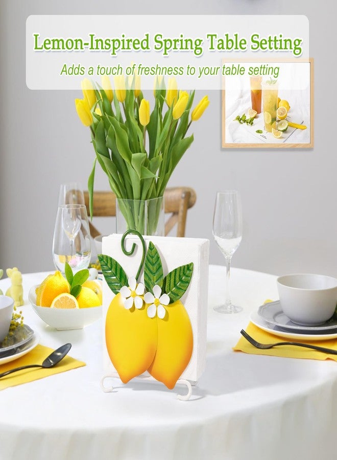 Shinlar Lemon Napkin Holder for Table - Tissue Holder for Spring Home Decor, Vintage Home Yellow Kitchen Counter Decor and Accessories, Lemon Housewarming Gifts for Women, 3D Handmade Pattern, Metal - Image 5