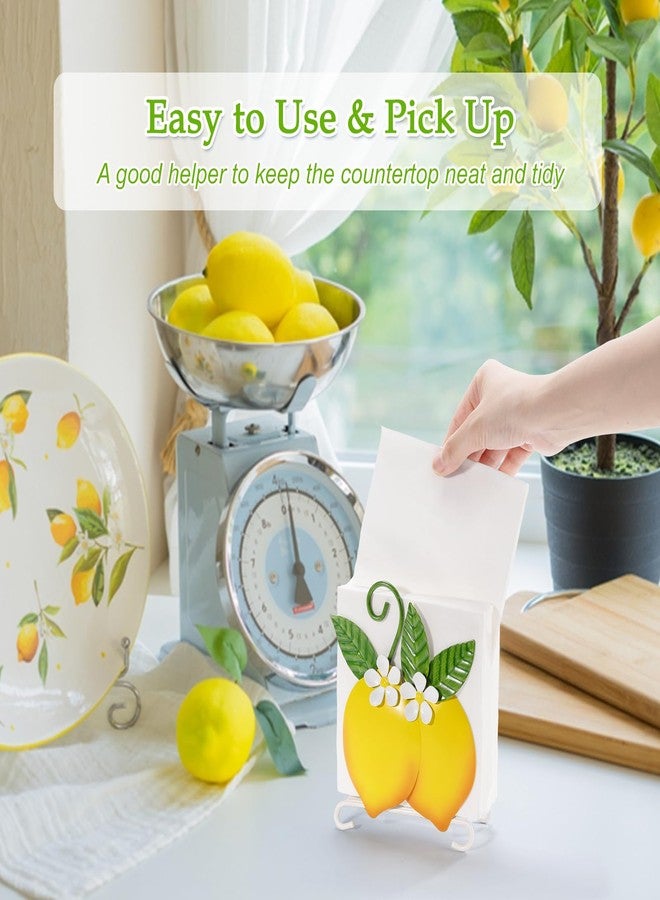 Shinlar Lemon Napkin Holder for Table - Tissue Holder for Spring Home Decor, Vintage Home Yellow Kitchen Counter Decor and Accessories, Lemon Housewarming Gifts for Women, 3D Handmade Pattern, Metal - Image 4