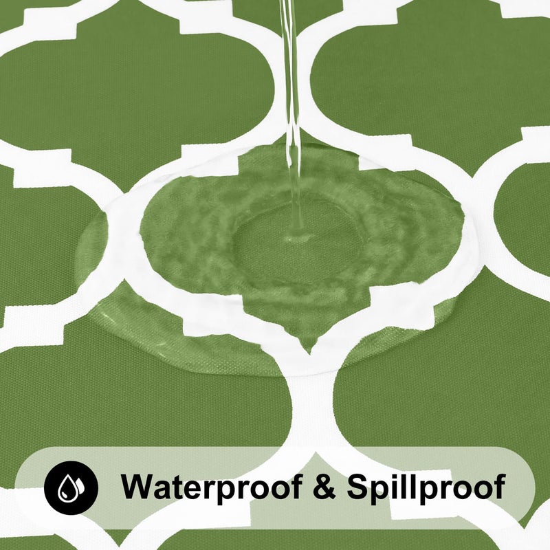 Smiry Round Picnic Tablecloth, Waterproof Elastic Fitted Table Covers for 36" - 44" Tables, Wipeable Flannel Backed Vinyl Tablecloths for Camping, Indoor, Outdoor, Green & White - Image 4