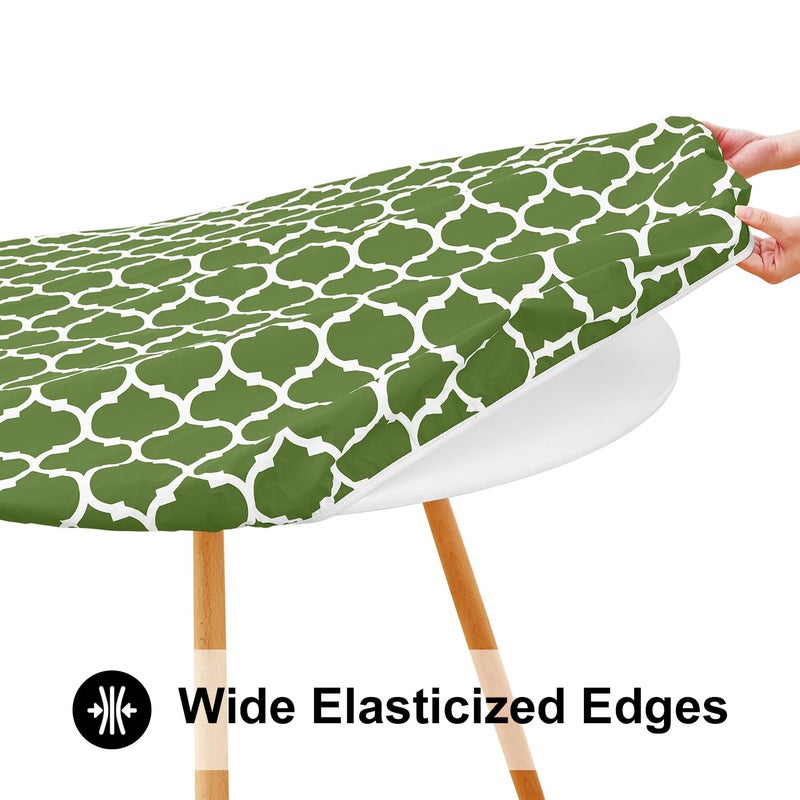 Smiry Round Picnic Tablecloth, Waterproof Elastic Fitted Table Covers for 36" - 44" Tables, Wipeable Flannel Backed Vinyl Tablecloths for Camping, Indoor, Outdoor, Green & White - Image 3