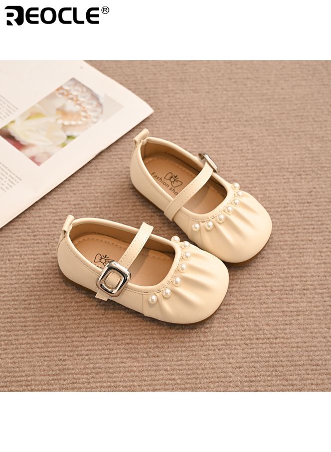 ريوكل أحذية زفاف الفتيات بتصميم باليه اللؤلؤ ونمط ماري جين للأحذية الأولى للمشي للأطفال مع نعل ناعم للمناسبات الخاصة وعقد المعمودية - Image 2