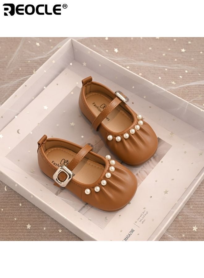ريوكل أحذية زفاف الفتيات بتصميم باليه اللؤلؤ ونمط ماري جين للأحذية الأولى للمشي للأطفال مع نعل ناعم للمناسبات الخاصة وعقد المعمودية - Image 5