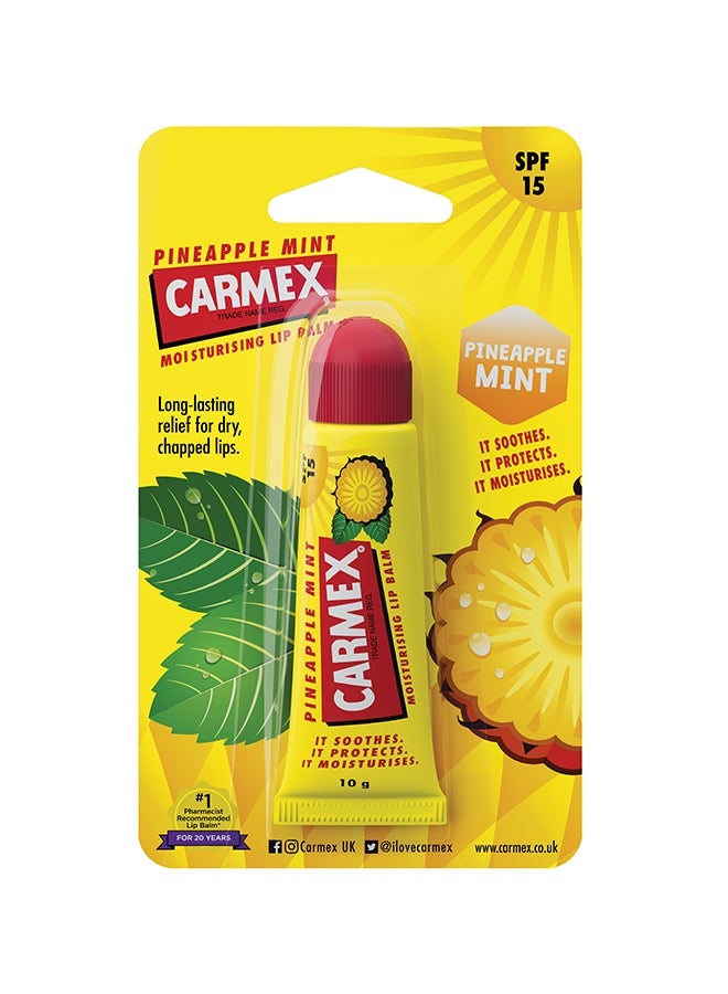 CARMEX بلسم شفاه أصلي بعصا ضغط SPF15 4.25 جرام وبلسم شفاه بنكهة الخوخ والمانجو أنبوب 10 جرام وبلسم شفاه بنكهة الأناناس والنعناع أنبوب 10 جرام مجموعة - Image 4