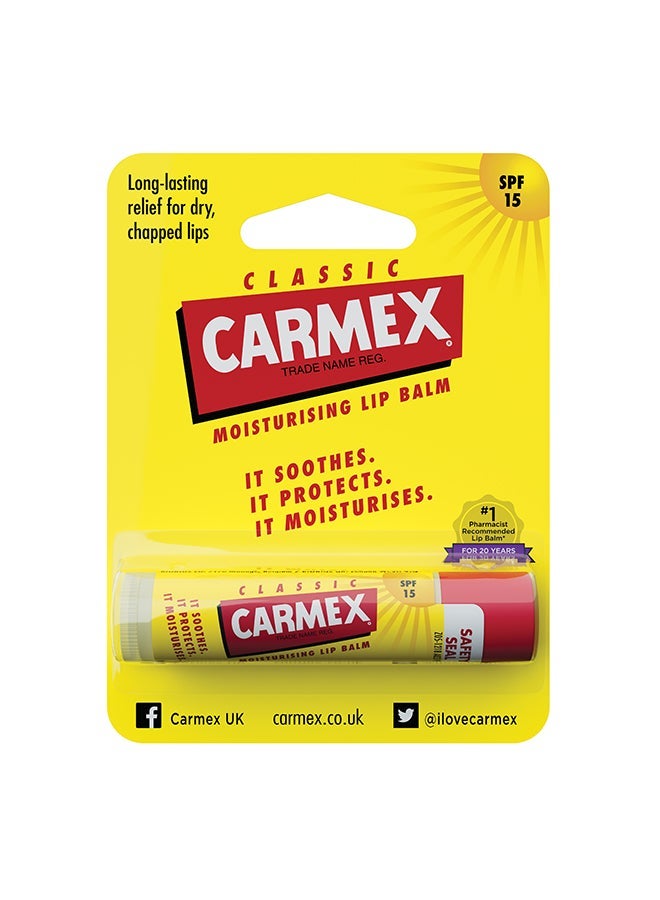 CARMEX بلسم شفاه أصلي بعصا ضغط SPF15 4.25 جرام وبلسم شفاه بنكهة الخوخ والمانجو أنبوب 10 جرام وبلسم شفاه بنكهة الأناناس والنعناع أنبوب 10 جرام مجموعة - Image 2