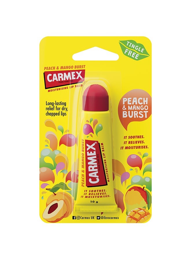 CARMEX بلسم شفاه أصلي بعصا ضغط SPF15 4.25 جرام وبلسم شفاه بنكهة الخوخ والمانجو أنبوب 10 جرام وبلسم شفاه بنكهة الأناناس والنعناع أنبوب 10 جرام مجموعة - Image 3