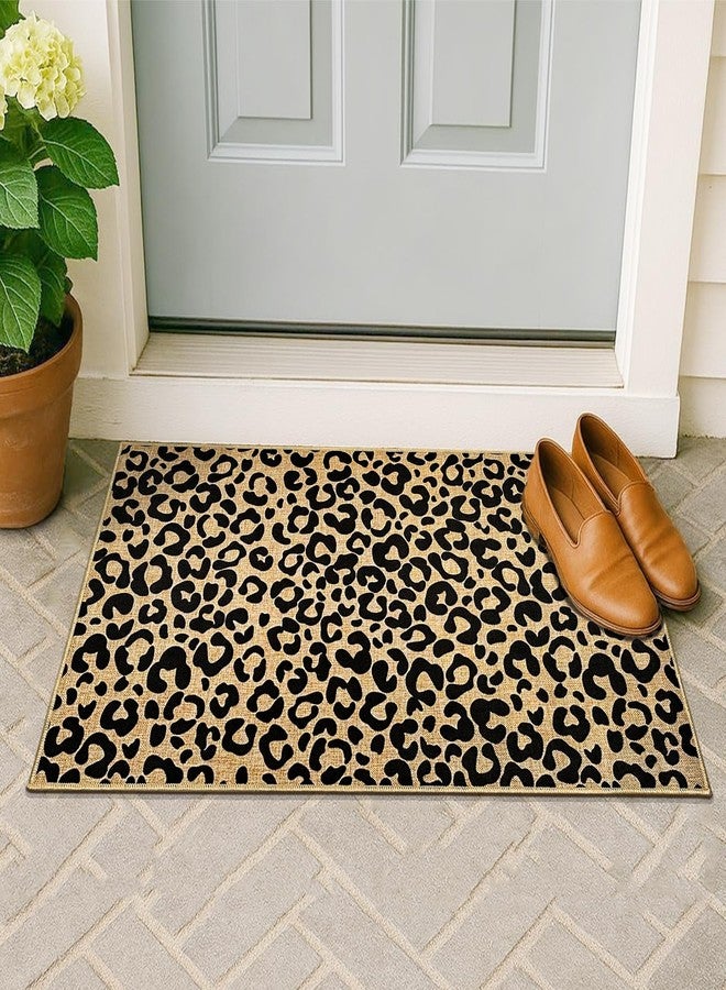 THEYGE Leopard Print Doormat Black Welcome Door Mat Outdoor Indoor Entrance Floor Mat Non-Slip Entryway Carpet for Entryway Hallway Porch Washable Inside Outside Doormat for Home Decor - Image 2