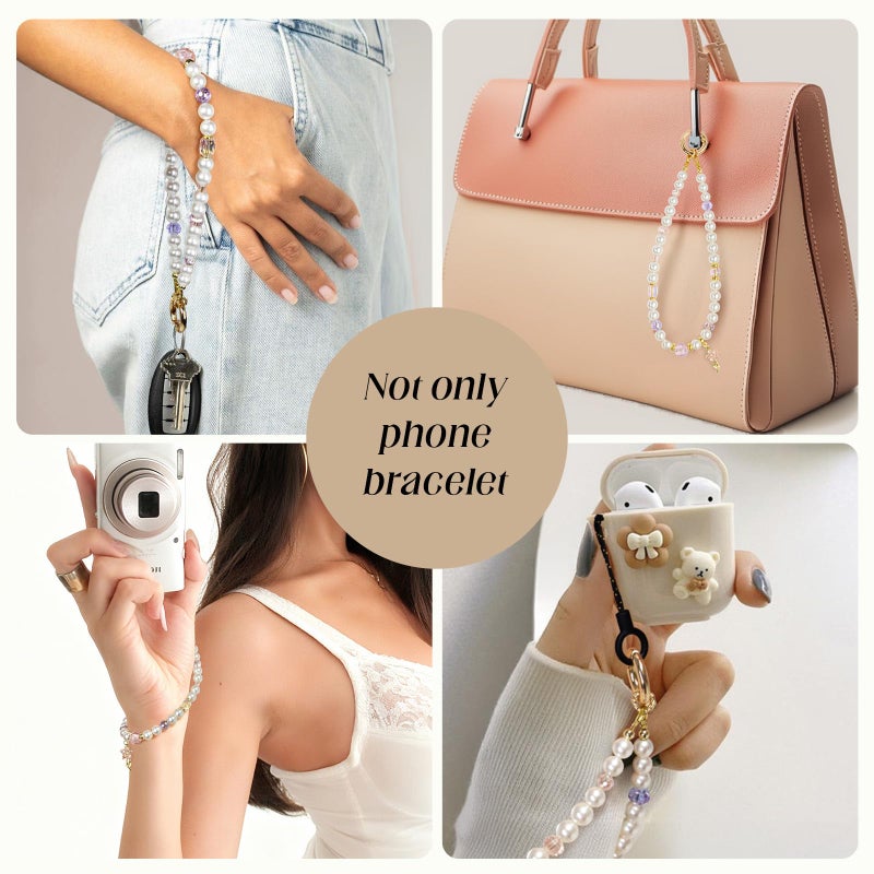 pcgaga Designed Pearl Beaded Phone Charm Wrist Strap, Handmade Anti-Theft Bracelet Straps, Detachable Wrist Chain Lanyard for Mobile Phone Accessories, Keychain, Women Gifts (Pink Blossom) - Image 5