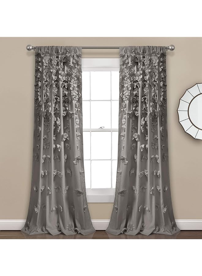 إيروريكس ستارة نافذة رايلي بتفاصيل فيونكة يدوية ساحرة أنيقة لتصفية الضوء لغرفة المعيشة أو غرفة الطعام أو غرفة النوم، 54 بوصة عرضًا × 84 بوصة طولاً، رمادية - Image 1