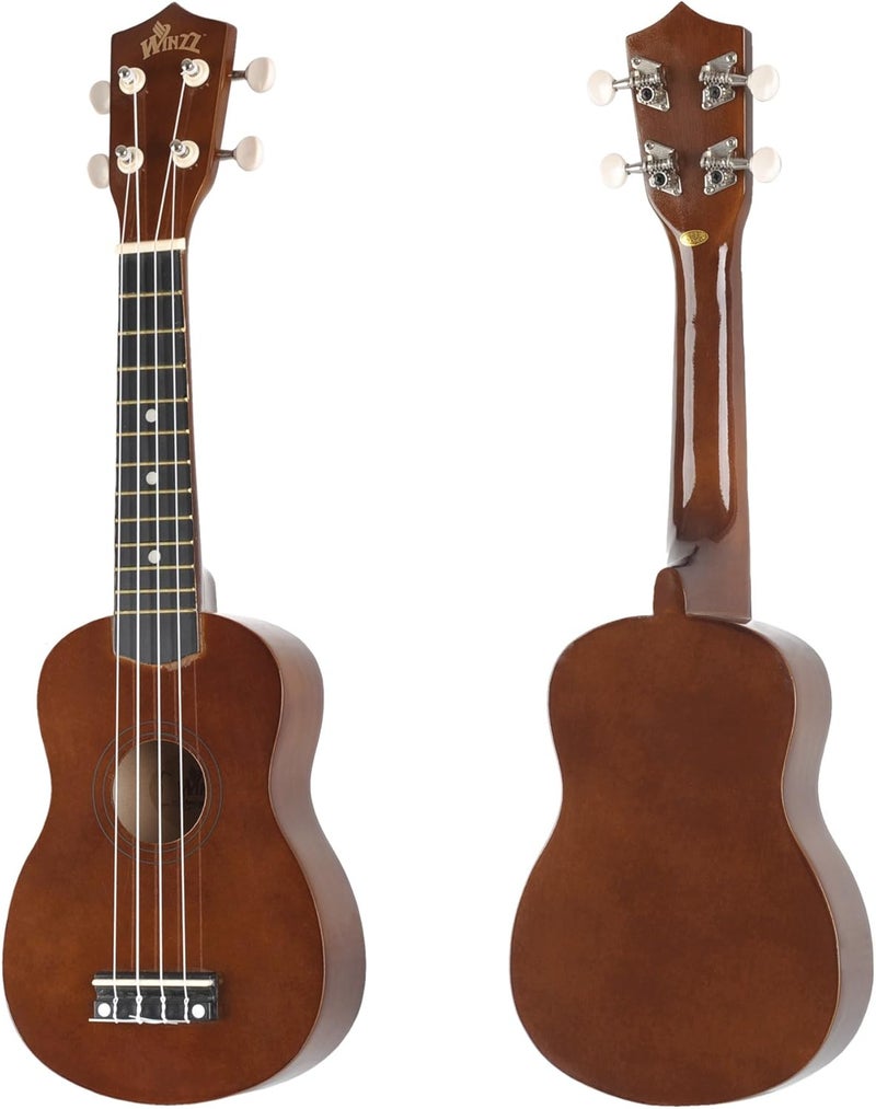 وينز مجموعة بدء تشغيل Winzz Soprano Ukulele للمبتدئين مع حقيبة، موالف قابل للتثبيت، أوتار إضافية، حزام، ريشة، ملصقات الحنق، بطاقة الأوتار، قطعة تلميع، بني - Image 3