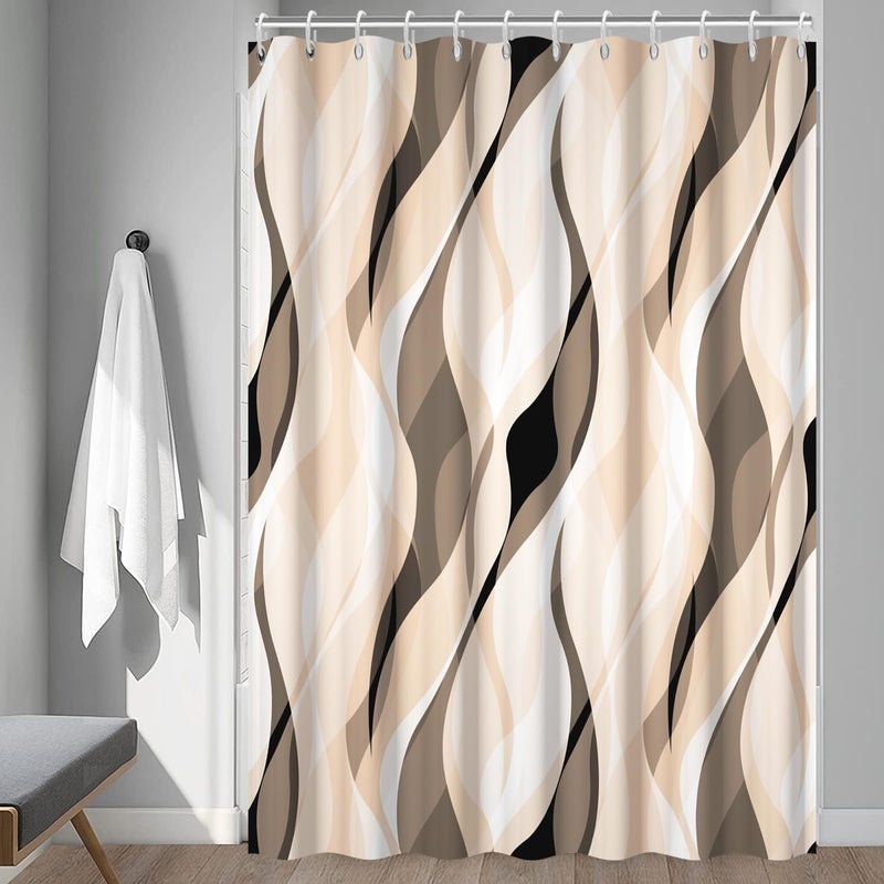 Ruelvth Cream Shower Curtain  Modern Abstract Cream and Grey Striped Shower Curtain Set for Bathroom Waterproof Polyester Shower Curtain with Hooks  72x72 Inch - Image 3