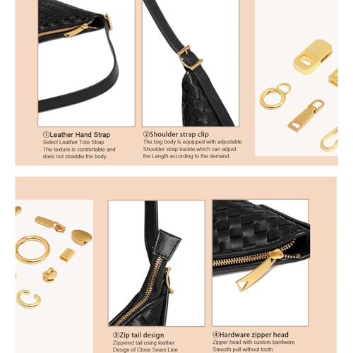 YONGLEE ARTEE Shoulder Handbags Shoulder Bag for Women Totes Woven Vegan Leather Bag Hand Bag Working Lightweight Bags With Zipper Black - Image 4