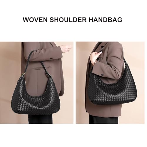 YONGLEE ARTEE Shoulder Handbags Shoulder Bag for Women Totes Woven Vegan Leather Bag Hand Bag Working Lightweight Bags With Zipper Black - Image 5