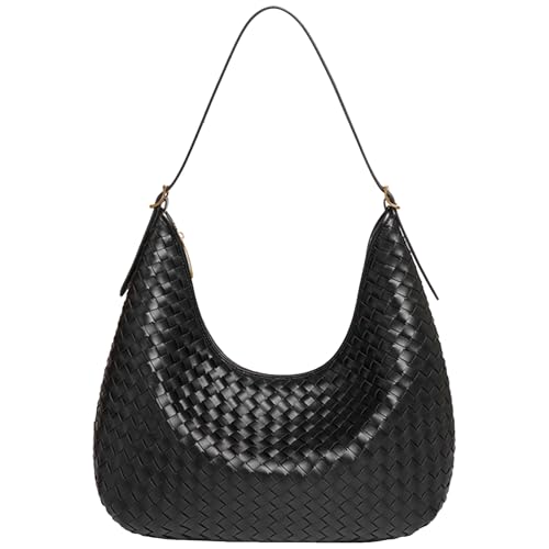 YONGLEE ARTEE Shoulder Handbags Shoulder Bag for Women Totes Woven Vegan Leather Bag Hand Bag Working Lightweight Bags With Zipper Black - Image 1