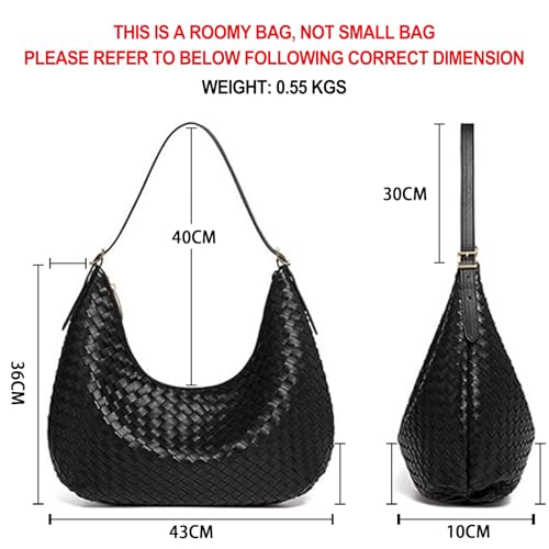 YONGLEE ARTEE Shoulder Handbags Shoulder Bag for Women Totes Woven Vegan Leather Bag Hand Bag Working Lightweight Bags With Zipper Black - Image 2