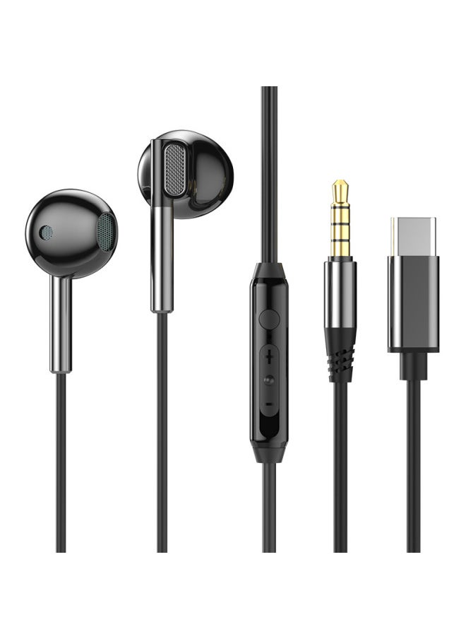 Wired Headset Semi-In-Ear Subwoofer With Mac Wire Control Game K Song Music Headset Type-c For Apple-Color:M55 3.5mm With Packaging Black