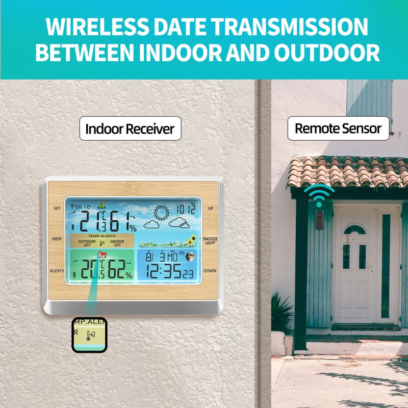 Wireless Weather Station: 6" Burlywood LED Color Screen With 4 Levels Brightness - Customizable Alerts, USB Charging Port For Home Use - Image 5