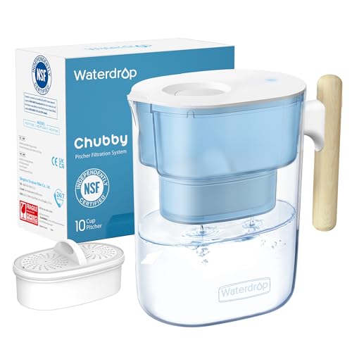 Waterdrop Water Filter Pitcher with 1 Filter, 200-Gallon Long-Life, Chubby 10-Cup Large Water Filter Pitcher, NSF Certified, 5X Times Lifetime, Reduces PFOA/PFOS, BPA Free, Blue - Image 1
