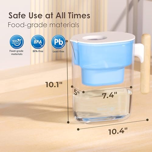 Waterdrop Water Filter Pitcher with 1 Filter, 200-Gallon Long-Life, Chubby 10-Cup Large Water Filter Pitcher, NSF Certified, 5X Times Lifetime, Reduces PFOA/PFOS, BPA Free, Blue - Image 5