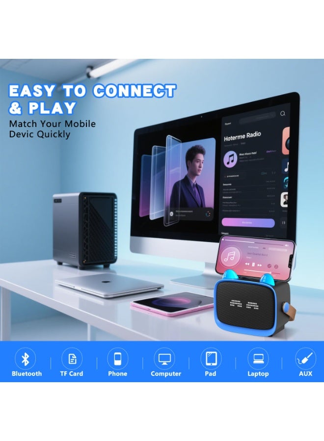 ماكينة كاريوكي مصغرة مطورة للأطفال، مكبر صوت بلوتوث محمول مع 2 ميكروفون لاسلكي، أضواء LED ملونة وإيموجي، هدايا منزلية وسفر وحفلات للأولاد والبنات (أزرق) - Image 4