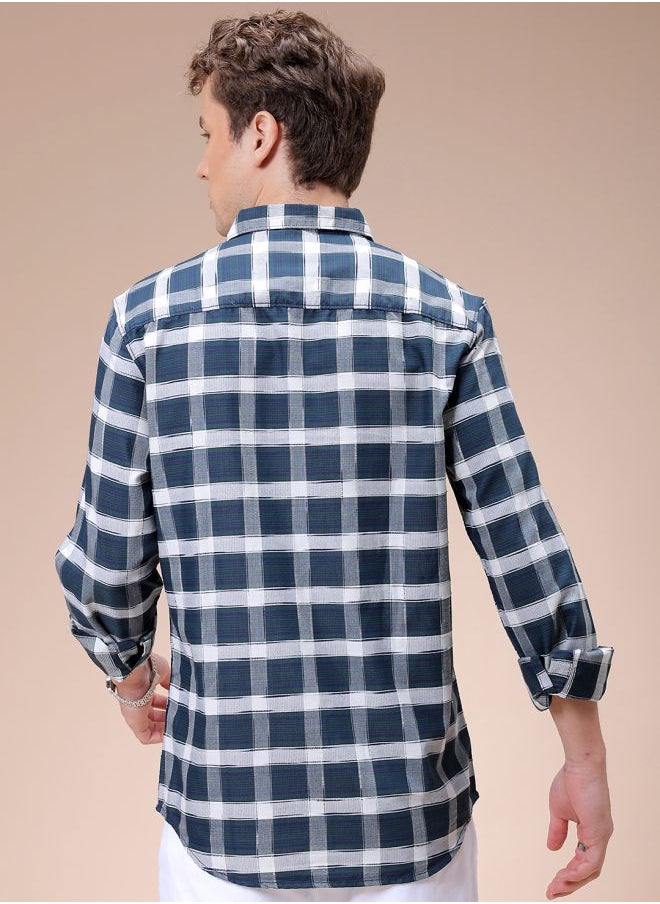 The Indian Garage Co Men Slim Fit Checkered Full Sleeves Cutaway Collar Casual Shirt  - Image 2