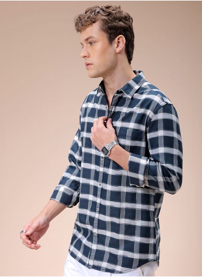 The Indian Garage Co Men Slim Fit Checkered Full Sleeves Cutaway Collar Casual Shirt  - Image 3
