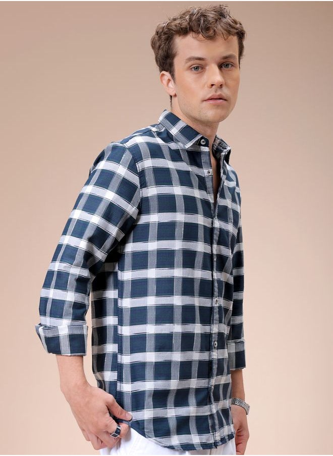 The Indian Garage Co Men Slim Fit Checkered Full Sleeves Cutaway Collar Casual Shirt  - Image 4