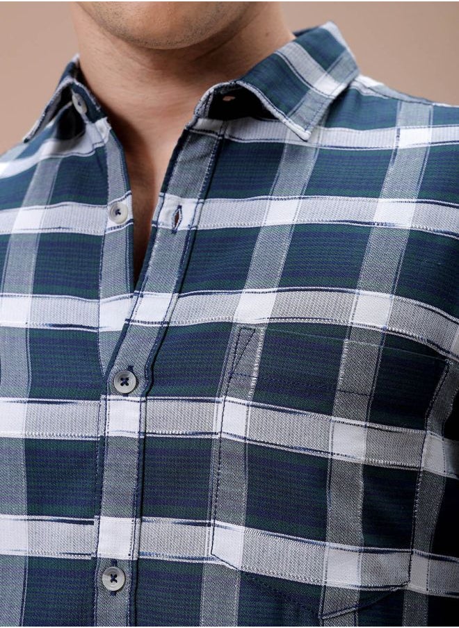 The Indian Garage Co Men Slim Fit Checkered Full Sleeves Cutaway Collar Casual Shirt  - Image 5