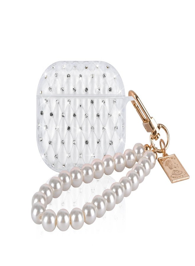 CameCosy for AirPods 4th Generation Case Glitter Diamond with Pretty Pearl Wrist Chain,Clear Sparkle Bling Design for Women Soft TPU Shockproof Protective Cover for Airpods 4 - Image 1