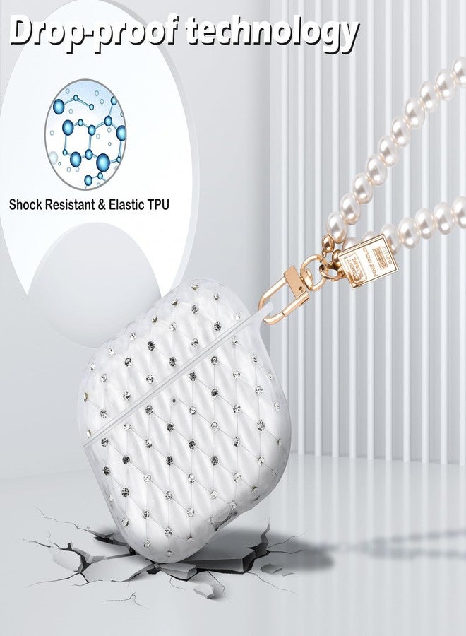CameCosy for AirPods 4th Generation Case Glitter Diamond with Pretty Pearl Wrist Chain,Clear Sparkle Bling Design for Women Soft TPU Shockproof Protective Cover for Airpods 4 - Image 3
