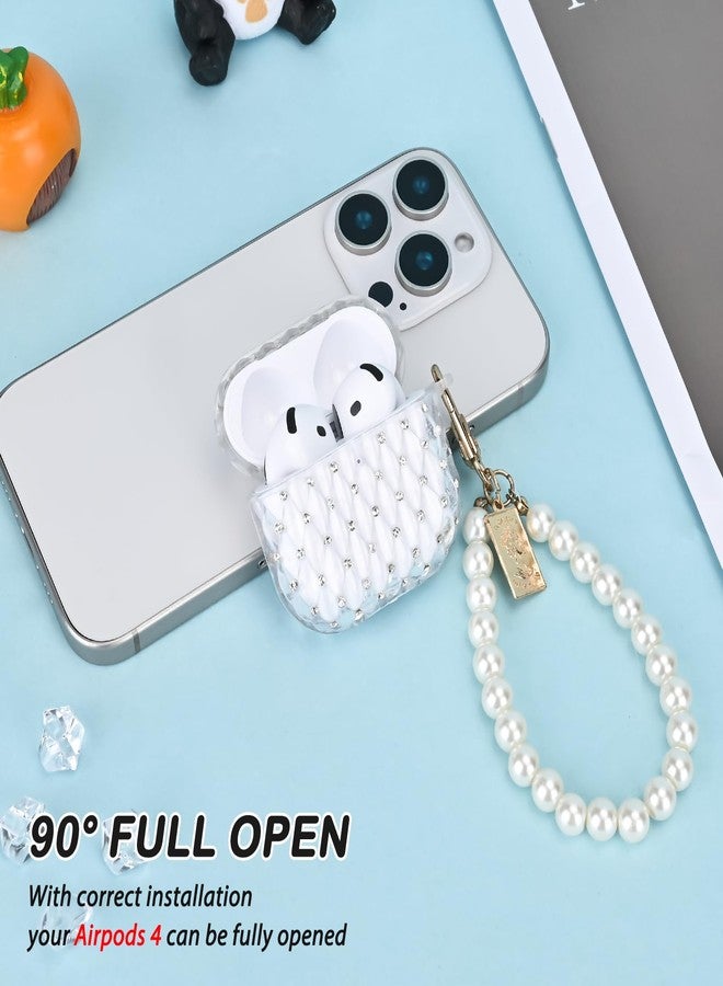 CameCosy for AirPods 4th Generation Case Glitter Diamond with Pretty Pearl Wrist Chain,Clear Sparkle Bling Design for Women Soft TPU Shockproof Protective Cover for Airpods 4 - Image 5