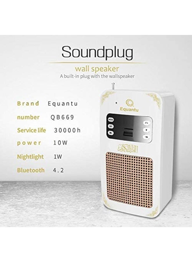 Equantu Al Quran Bluetooth Speaker Wall Mount Holy Quran Digital Audio Player SQ669, Wireless Quran Recitation Device with Remote Control, Built-in LED Lamp & Multi-Language Translations, White - Image 4