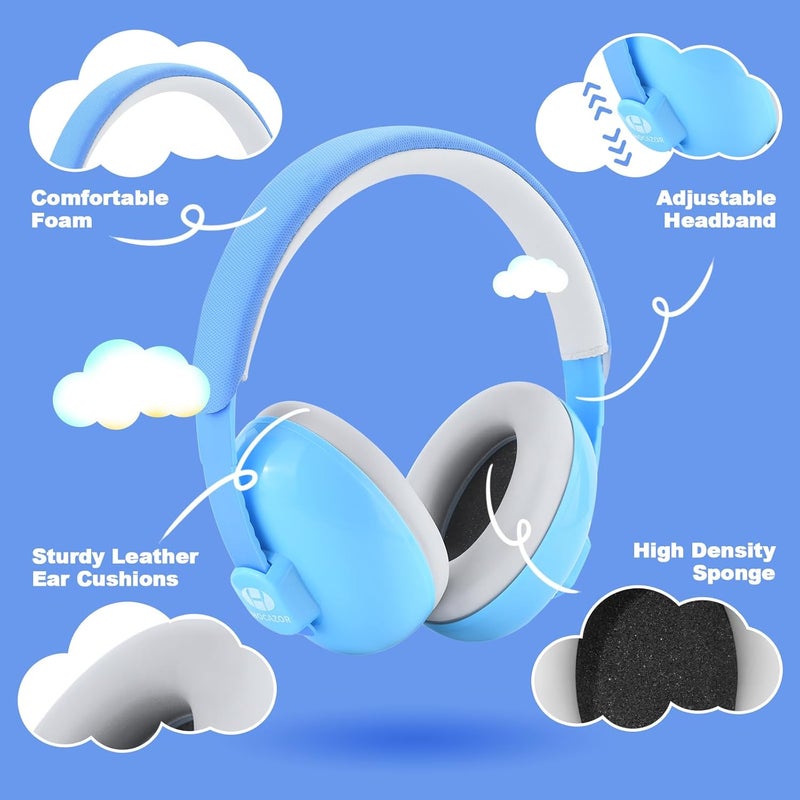 Hocazor HZ002 Baby Ear Protection, Noise Cancelling Headphones for Babies and Toddler 3 Months up to 24 Months, Baby Earmuffs for Fireworks, Sleeping, Concerts, Plane - Blue - Image 2