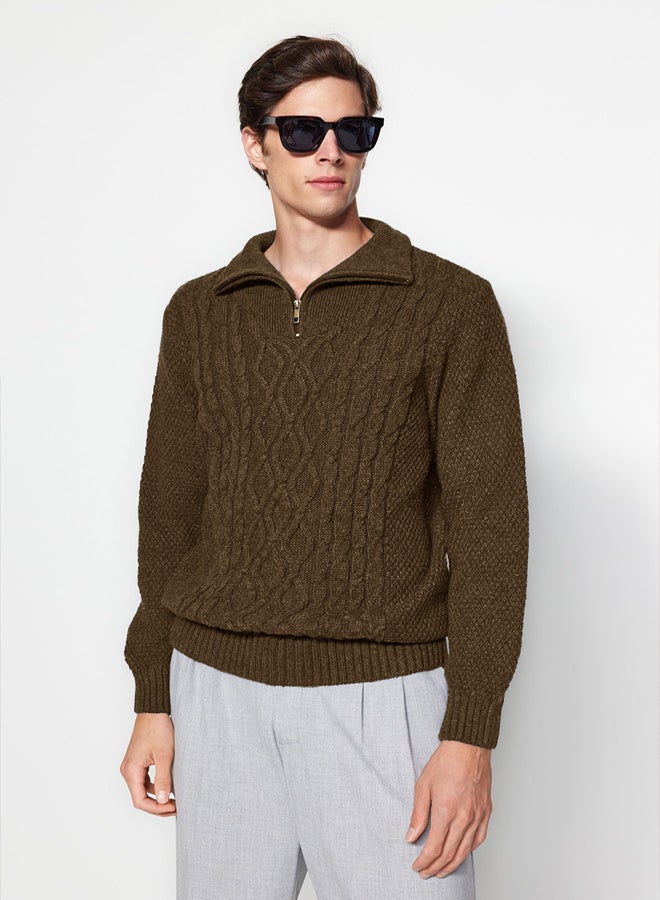 trendyol Brown Men's Regular Half Turtleneck Hair Knit Sweater - Image 2