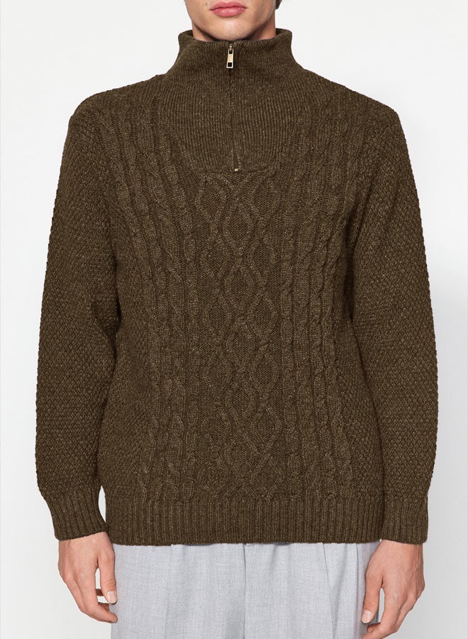 trendyol Brown Men's Regular Half Turtleneck Hair Knit Sweater - Image 3