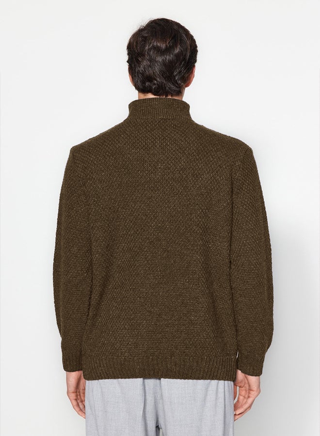 trendyol Brown Men's Regular Half Turtleneck Hair Knit Sweater - Image 4