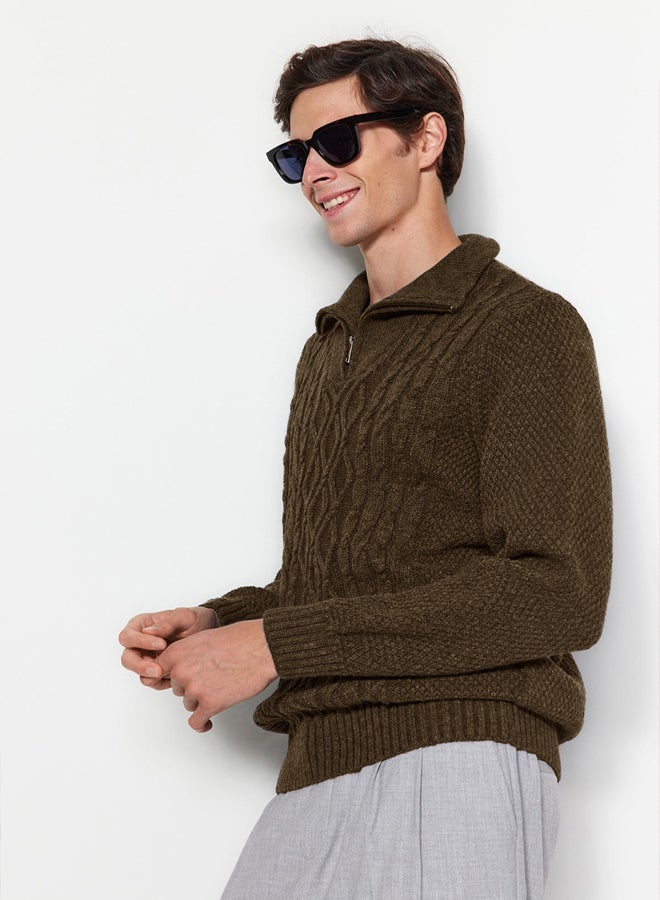 trendyol Brown Men's Regular Half Turtleneck Hair Knit Sweater - Image 1