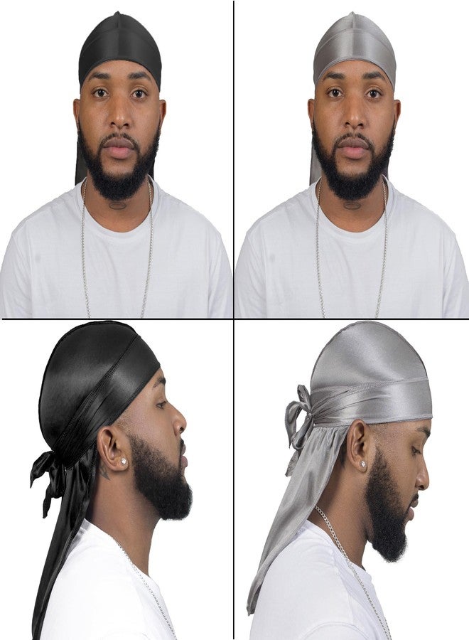 ForceWave 4PCS Silky Durags for Men Women 360 Waves with 1 Wave Cap, Silky Satin Durag Extra Long Tails - Image 2