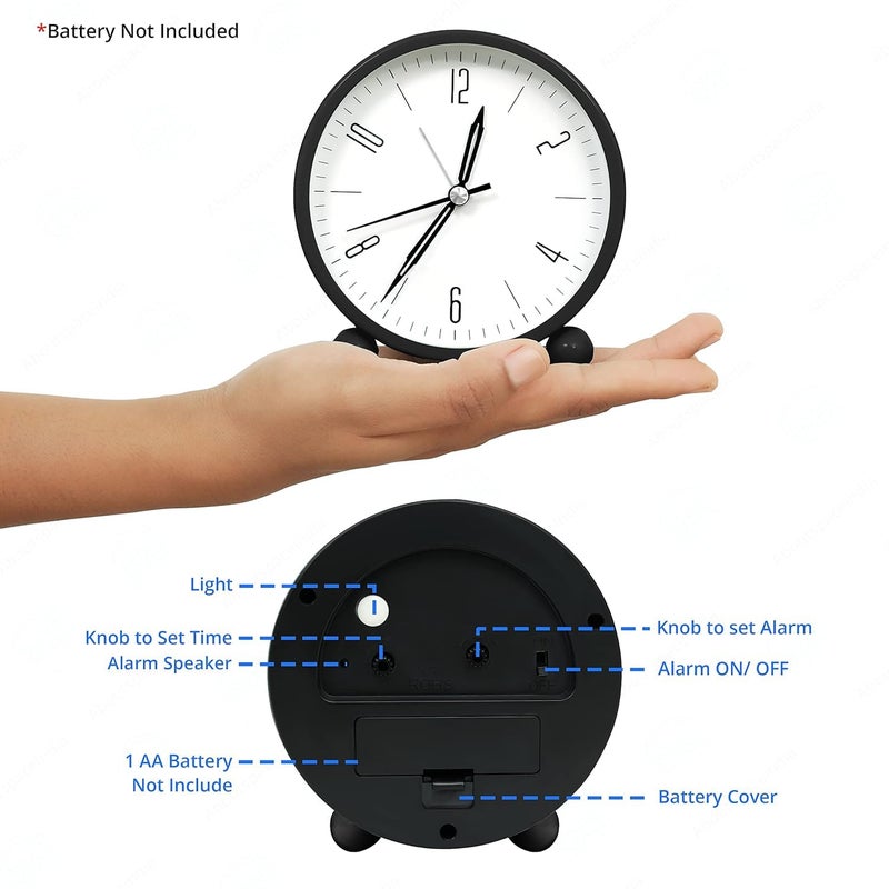 PANKTI BatteryOperated 4 inch Super Silent NonTicking Small Clock with Night Light Analog Alarm Clock with Simple Design for Bedroom Bedside and DeskAnalogBlack Black - Image 3
