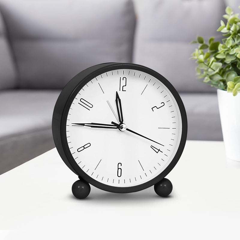 PANKTI BatteryOperated 4 inch Super Silent NonTicking Small Clock with Night Light Analog Alarm Clock with Simple Design for Bedroom Bedside and DeskAnalogBlack Black - Image 5