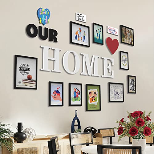 RANDOM Photo Frame For Wall Set of 10 3D Collage photo frames with OUR HOME & HEART Plaque For Home Decoration, Wall Decor (8"X10"=5pcs,6"x8"=5pcs) - Image 1