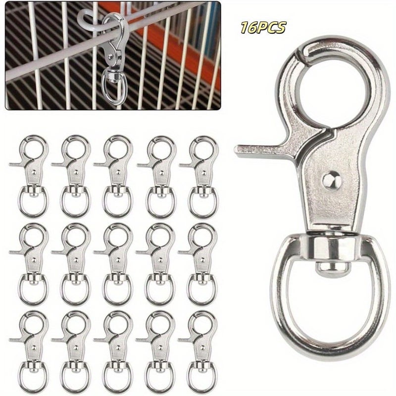 Silvery 16Pcs Trigger Snap Hooks 360 Degree Swivel Spring Buckle Metal Clips for Pet Cage Chain Keychain Lanyard Purse Indoor Outdoor - Image 1