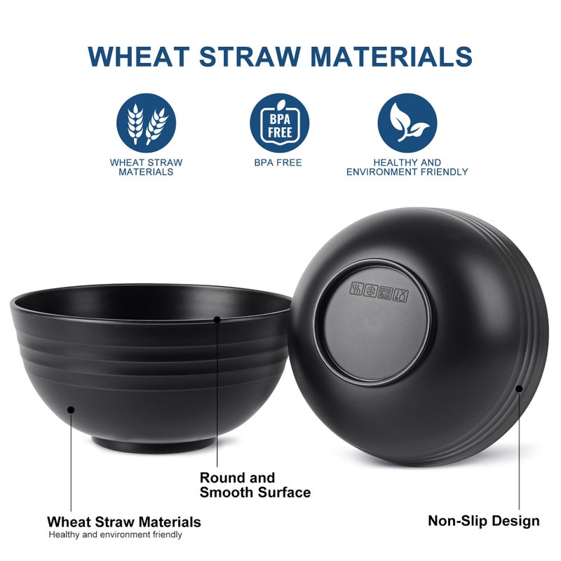 HOTEC BPA Free Unbreakable Wheat Straw Cereal Bowls - Microwave & Dishwasher Safe Soup and Salad Bowls, Set of 8, 26oz, Black - Image 3