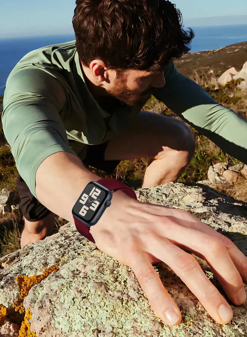 CATANES Magnetic Clasp Band for Apple Watch 49mm 45mm 44mm 42mm (Series 1-3), Nylon Elastic Stretchy Strap Compatible with iWatch Series Ultra 10-1 - Burgundy - Image 4