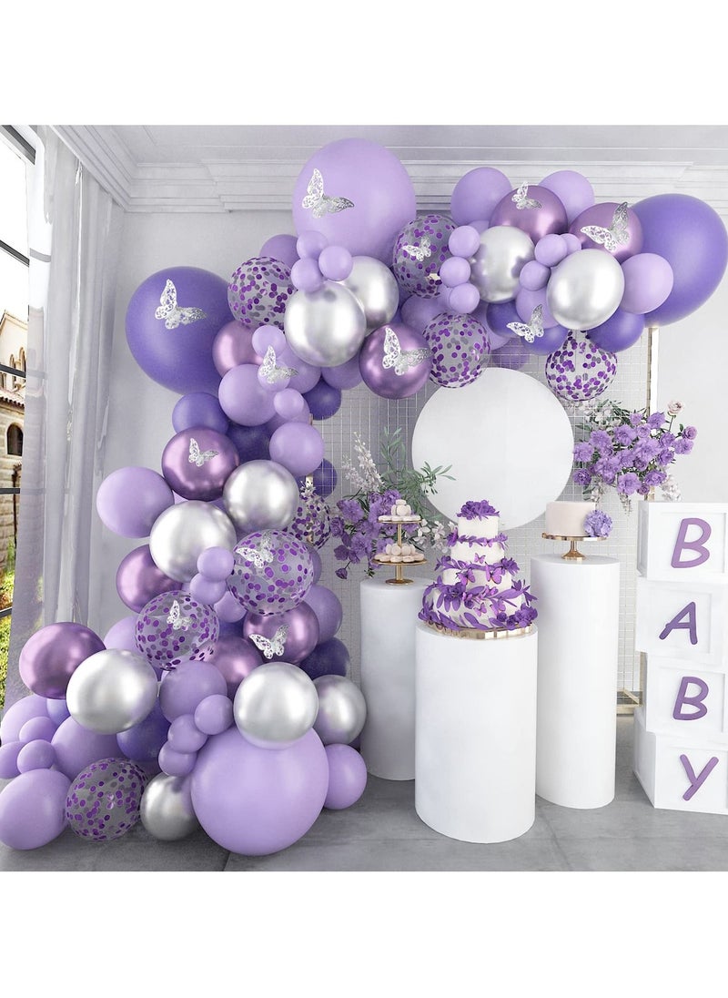 Y&D Party Decorations, 140 Pcs Butterfly Birthday Decorations Set, Purple Balloons Arch Garland Kit, Supplies Banners, Confetti Foil for Girl  - Image 1